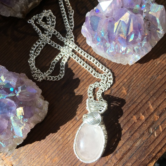 •sold• Rose Quartz Crystal Silver Necklace Handmade - Picture 3 of 9